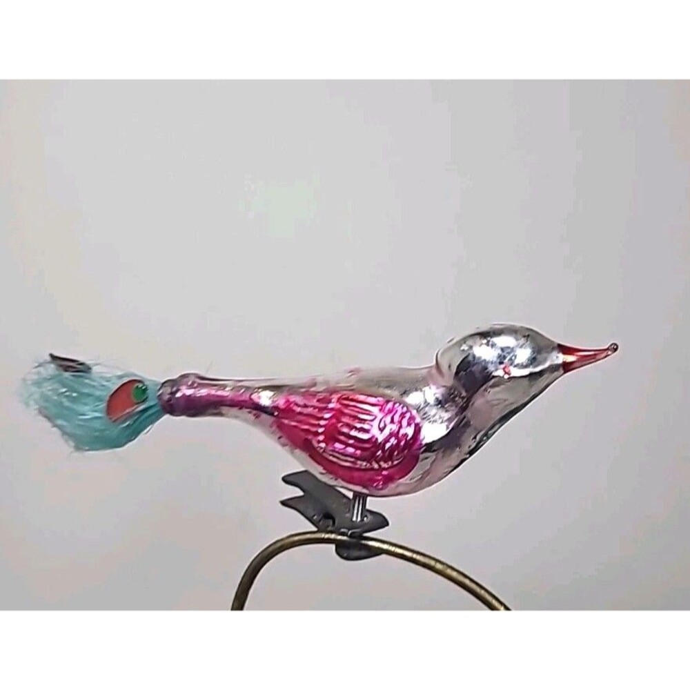 Vintage Mercury Glass Small Bird Clip On Christmas Ornament